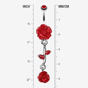 Detail View 1 of Shimmering Rose Vine Belly Ring-Red